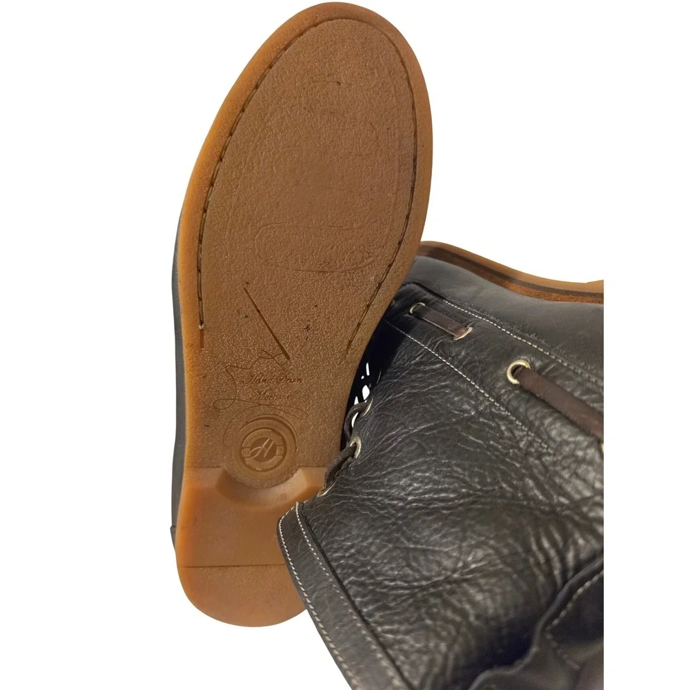 Vintage Hand Sewn Moccasin Boots Mens Black Leather‎ Made in Portugal Gum Soles